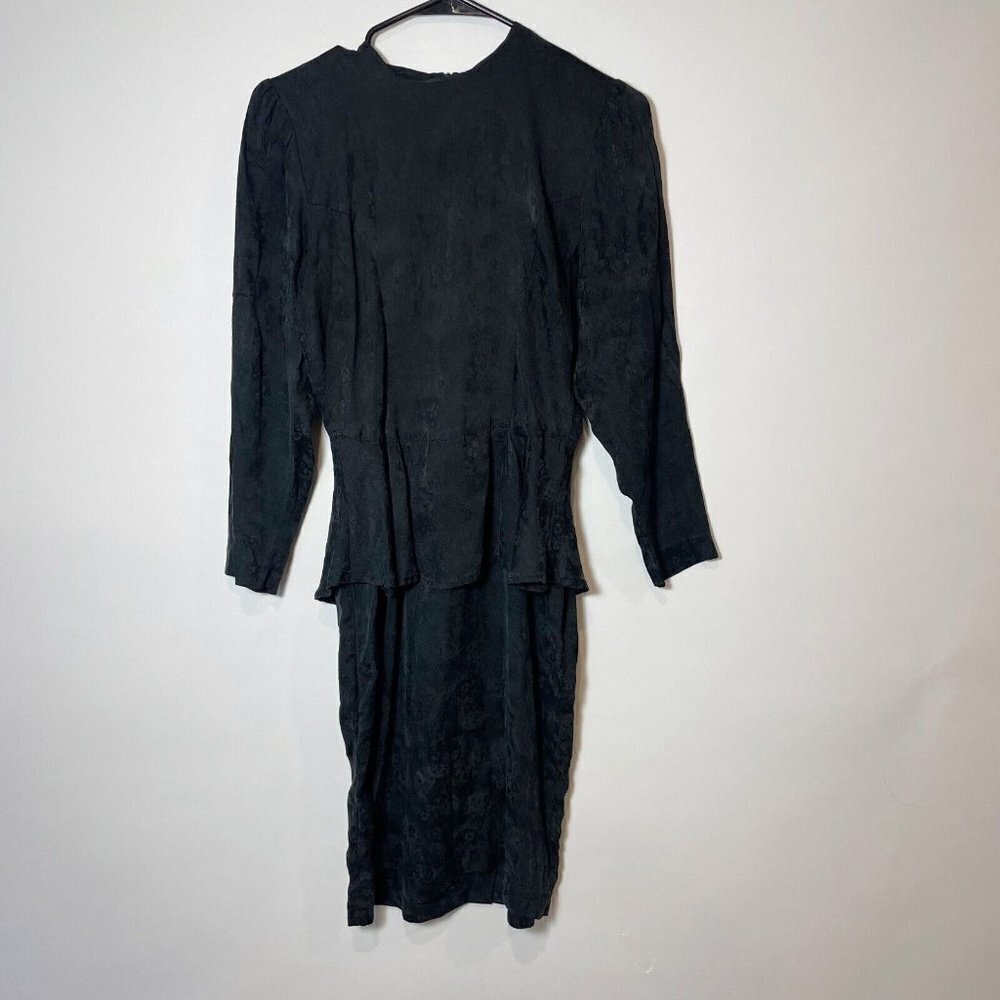 SK & Company Womens Vintage Layered Petite Dress Black 4 Back Zip Pleats 80s 90s